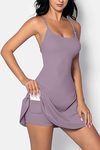 QINSEN Womens Two Pieces Tennis Dress with Shorts Workout Open Back Active Golf Dresses - Medium - Dark Purple thumbnail 3