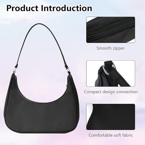 Aucuu Umhängetasche Damen Handtasche, Nylon Retro Achsel Tasche mit Pom-Pom-Schlüsselanhänger, Y2k Fashion Unterarmtasche mit Reißverschluss-Geschenk für Weihnachten und Geburtstag thumbnail 8