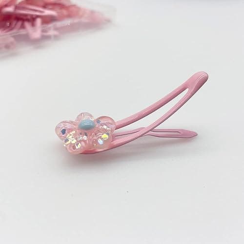 20 Pcs Cute Pink Flower Metal Snap Barrettes and Hairpins for Little Girls Kids Children thumbnail 7