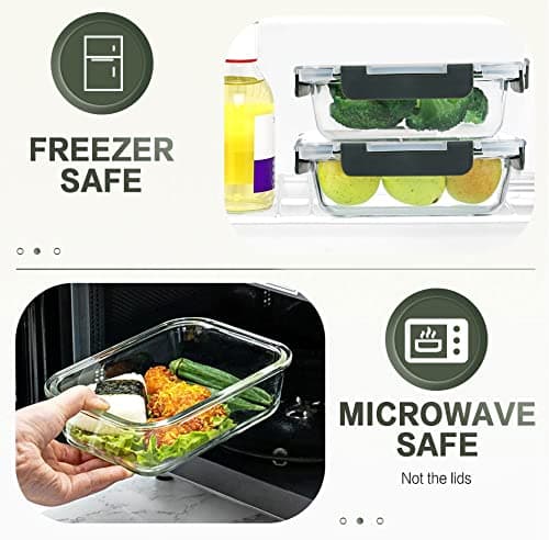 KOMUEE 30 Pieces Glass Food Storage Containers Set, Glass Meal Prep Containers Set with Snap Locking Lids, Airtight lunch Containers for Microwave, Oven, Freezer & Dishwasher,Gray - Gray thumbnail 5