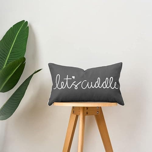 Sanmetex Decorative Lumbar Pillow Covers 12x20 Inches, Embroidery Soft Rectangluar Pillow Cover with Lets's Cuddle Saying for Bed, Bedroom, Dark Grey. thumbnail 3