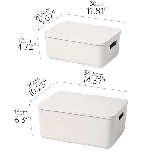 Yishyfier Plastic Storage Baskets With Lid Organizing Container Lidded Knit Storage Organizer Bins for Shelves Drawers Desktop Closet Playroom Classroom Office (4M+2S, Light grey) thumbnail 2