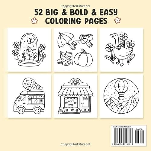Stress Relief: Coloring Book for Adults and Kids, Bold and Easy, Simple and Big Designs for Relaxation Featuring Animals, Landscape, Flowers, Patterns, Cute Things And Many More thumbnail 2