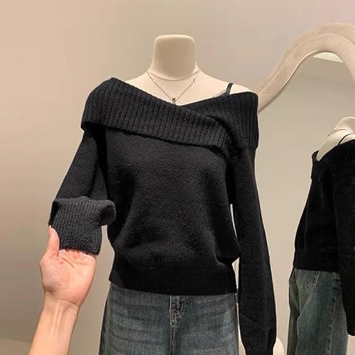 Christmas wear Slanted Shoulder Longsleeved Sweater Womens Autumn and Winter twopiece top thumbnail 2