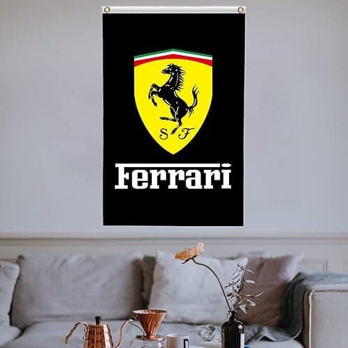 Ferrari Flag 3x5 Feet Car Racing Banner Double Stitched Tapestry with Two Brass Grommets For Garage/Man Cave/Dorm/Room (Black) thumbnail 2