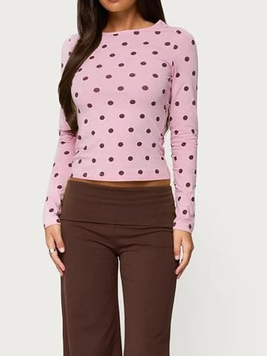 Seyumixi Polka Dot Tops for Women Y2K Long Sleeve Crop Top Vintage Cute Slim Fit Crew Neck Shirt Going Out Streetwear thumbnail 3