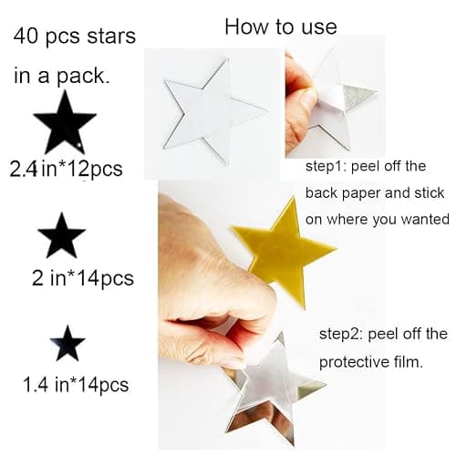40Pcs Silver Stars Acrylic Mirror Wall Stickers with Adhesive Art Decal Satin Paper Baby Kids Bedroom Home DIY Decor Removable Stickers (Silver Stars) thumbnail 5