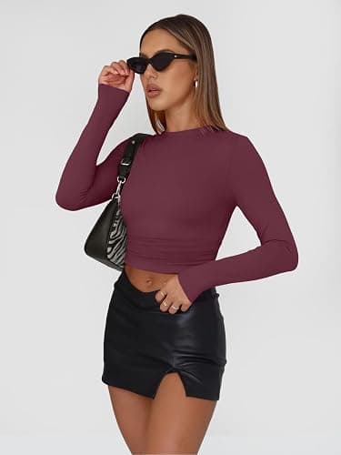 AUTOMET 3 Pack Womens Long Sleeve T Shirts Fall Fashion Basic Going Out Crop Tops Slim Fitted Winter Clothes 2025 thumbnail 5