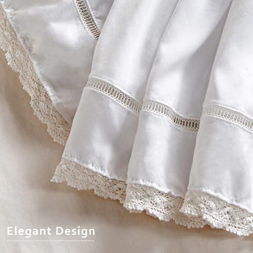 MIYE Wrap Around Ruffled Lace Bed Skirt, Elastic Dust Ruffle with Adjustable Belts, Easy to Put On, Bed Frame Cover, Machine Washable (Floral Lace/White, Full/Twin-18 Drop) thumbnail 6