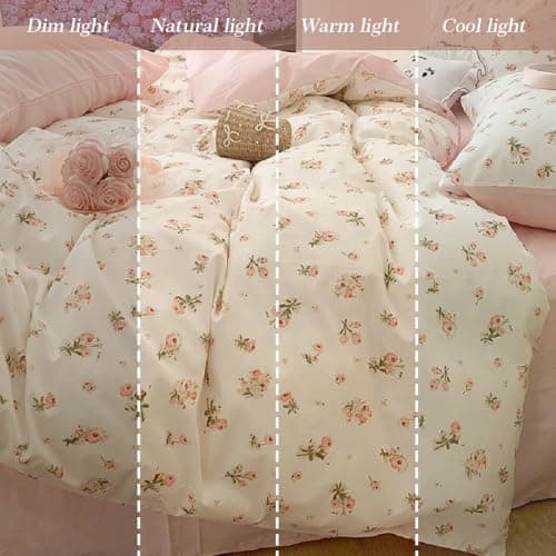 Erwinmu Floral Duvet Cover Set Twin Size,Pink Floral Flowers Bedding Duvet Cover with Zipper Closure,Reversible Comforter Duvet Cover and 1 Pillowcase thumbnail 5