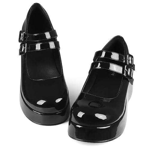 Accloris Women’s Mary Jane Shoes Platform Chunky Heel Mary Janes Round Toe Double Strap Pumps Goth Uniform Dressy Lolita Vintage Cosplay Pumps Comfort Cute Trendy Shoes - Image 1