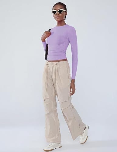 Women's Soft Long Sleeve Shirts Crew Neck Tops Basic Tees Stretchy Going Out Crop Tops Y2K Slim Fit T-Shirts thumbnail 3