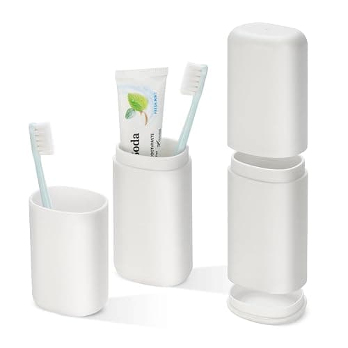 Travel Toothbrush and Toothpaste Case,Portable Tooth Brush Holder,Large White Toothbrush Container with Mouthwash Cup,2 in 1 Toothbrush Organizer for Traveling,Camping,School,Home - Image 1