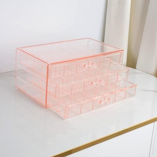 YUFONG Earring Storage Box Organizer 3 Drawers Acrylic Jewelry Storage Box Holder Transparent Jewelry Display Stand with 72 Small Compartments Gift for Women Girls (Clear Pink) thumbnail 6