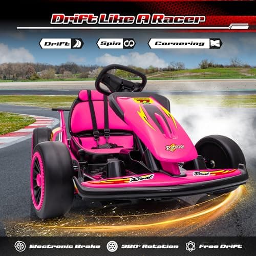 Leisrideon 24V Go Karts for Kids Ages 6-12, 400W Electric Go Kart with EVA Tires, Max Speed 8.1 MPH, High/Low Speed, Music, USB, Fast Drift Go-Kart Outdoor Ride on Toy for Boys Girls (Rose Red) thumbnail 3