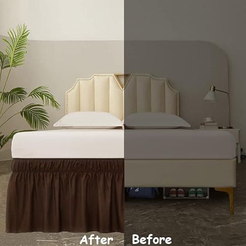 MEILA Bed Skirt Three Fabric Sides Elastic Wrap Around Dust Ruffled Solid Bed Skirts Easy On/Easy Off 16 Inch Tailored Drop, Chocolate, Queen/King thumbnail 5