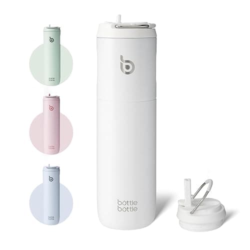 Bottle Bottle Stainless Steel Water Bottle 700ml with Straw and Lid Sports Insulated Metal Water Bottles with Handle(White) - Image 1