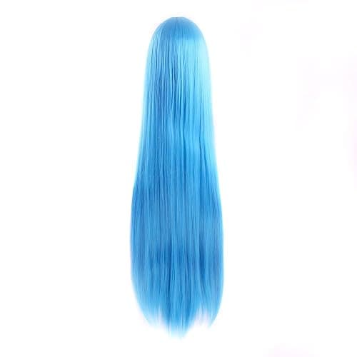MapofBeauty 40 Inch Oblique Bangs Anime Long Straight Wig, Cyan Blue | 100 cm Cosplay Wig, Party thumbnail 3