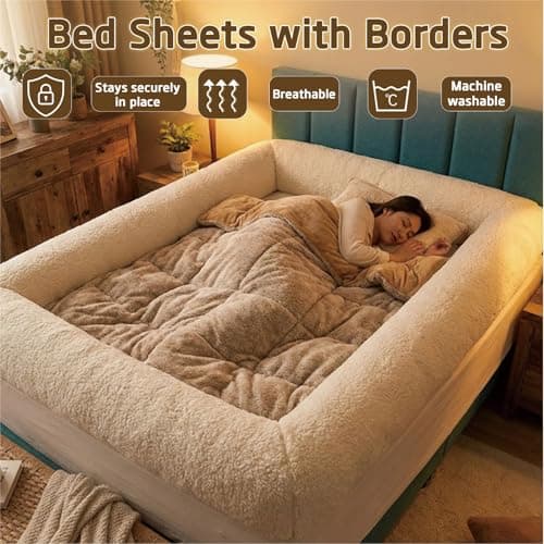 Bed Sheet with Padded Borders –Sherpa Fitted Sheet with Raised Edges for Secure Sleep, Soft Nest-Like Enclosure, Non-Slip Deep Pocket, Breathable & Machine Washable,Full: 75" x 54" x 14" thumbnail 2