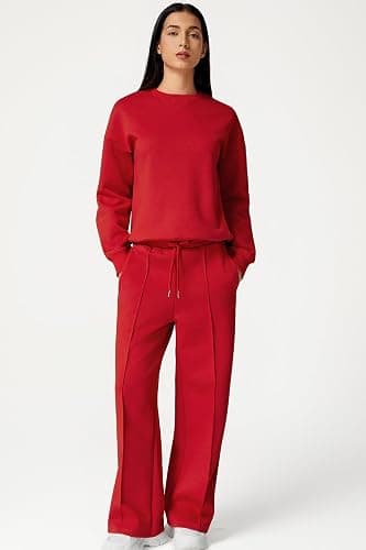 QINSEN 2 Piece AirCotton Outfits Sweatsuits Long Sleeve Pullover Sweatshirt Wide Leg Sweatpant with Pockets Tracksuit thumbnail 4