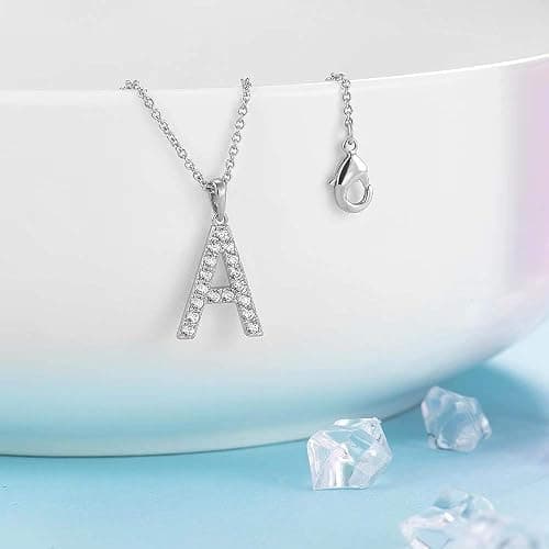 Tarsus Initial Cubic Zirconia Necklace Jewelry Gifts for Women Adjustable Chain 18" + 2" - Silver-A-Diamond style thumbnail 3