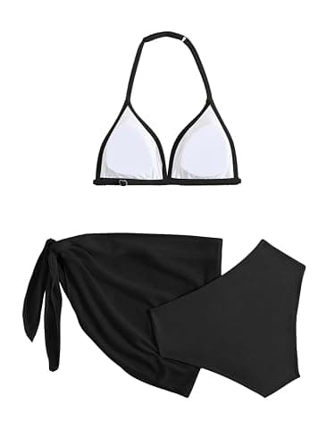 RoseSeek Girl's 3 Piece Swimsuits Floral High Waisted Bikini Bathing Suit with Mesh Coverups Skirt thumbnail 2