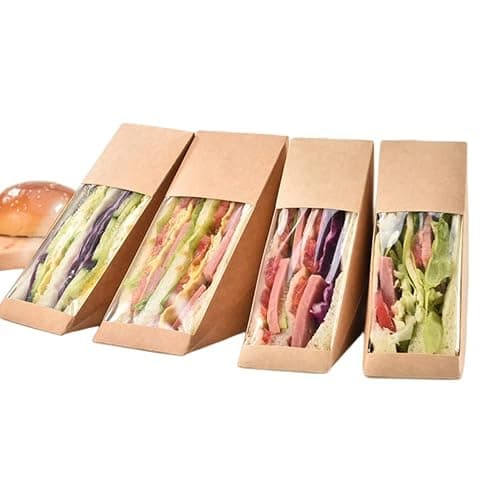 Hewnda 50 Pcs Sandwich Paper Boxes,Sandwich wedge eco-friendly takeaway box | with window display for Bakery,Restaurant Takeaway service(Large) thumbnail 5
