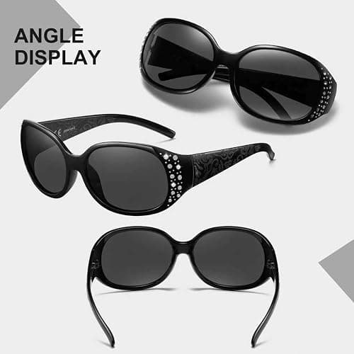 HAOLOTA Polarized Sunglasses for Women, Rhinestone Wrap Around Sunglasses with UV400 Protection thumbnail 7