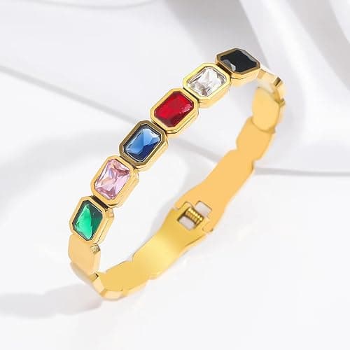 Gold Bangle Bracelets for Women Colorful Chunky Gold Adjustable Cuff Bracelet Jewelry thumbnail 4
