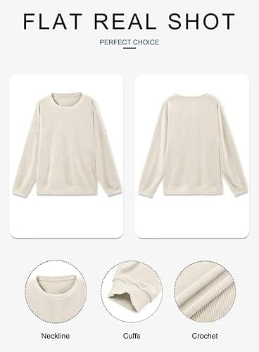 KISSMODA Women's Casual Long Sleeve Sweatshirt Color Block/Solid Crewneck Corduroy Pullover Cute Tops thumbnail 5
