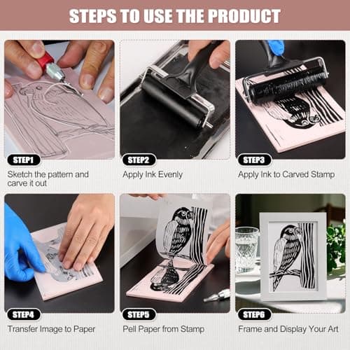 Bobblebro Linocut Kit for Printmaking - Arts and Crafts for Adults - Fathers Day Gifts DIY Kit - Hobby Kits Birthday Gift for Women, Men, Boys, Girls - Stamp Making Kit - Linoleum Blocks Carving Tools thumbnail 6