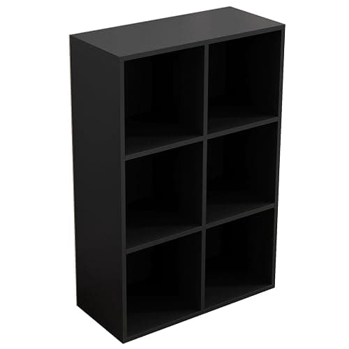 OSCHF 6-Cube Storage Shelf Bookcase - Wooden 3-Tier Floor Standing Open Bookshelf for Home and Office, Display Cabinet, Black - Image 1