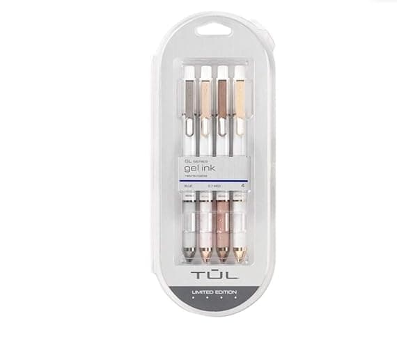 TUL Retractable Gel Pens, Limited Edition, Sunset Shades, Medium Point, 0.7 mm, Pearl White Barrel, Blue Ink, Pack of 4 - Image 1