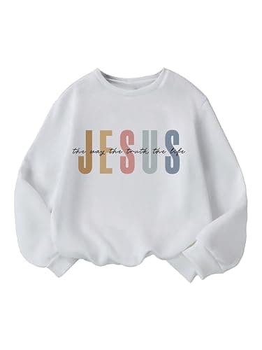 RoseSeek Girl's Christian Sweatshirts Letter Graphic Long Sleeve Crewneck Pullover Tops Fall Clothes - Image 1