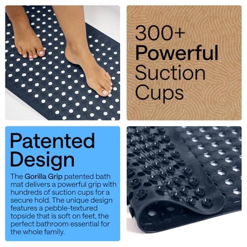 GORILLA GRIP Patented Bath Tub Shower Mat, Machine Washable Bathtub Floor Liner Mats, Suction Cups and Drain Holes to Keep Tubs Clean, Soft on Feet, Bathroom Essentials, 35x16 Inch, Navy Opaque thumbnail 3
