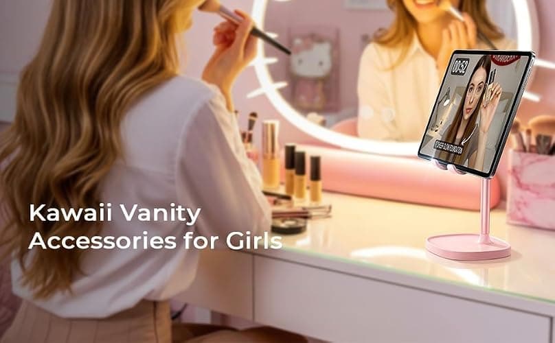 LISEN Cell Phone Stand iPhone Holder for Desk, Pink Gifts for Women Girls | iPhone Duo Stand Desk Accessories for Women Office Cute, Vanity Decor Pink Gifts Girls, Kawaii Bathroom Dorm Room Essentials thumbnail 8