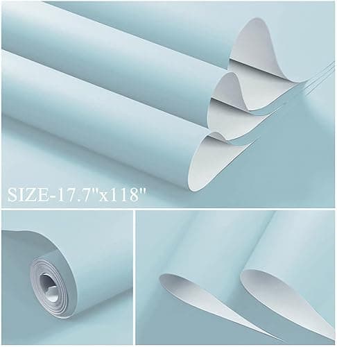 Dimoon 118''x17.7'' Blue Peel and Stick Wallpaper Contact Paper Modern Self Adhesive Wall Paper Removable Renter Friendly Textured Solid Color Shelf Cabinet Vinyl Roll (118''x17.7'',Light Blue) thumbnail 3