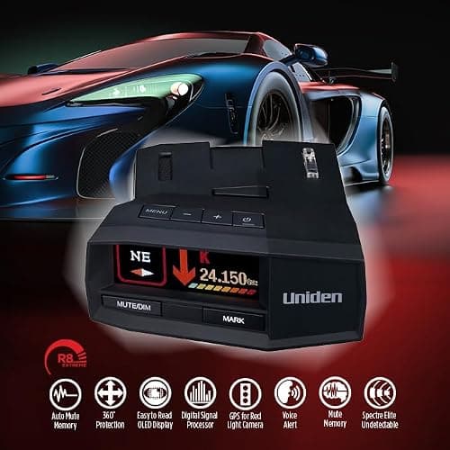 Uniden R8W (New Model) Extreme Long Range Laser/Radar Detector, 360° Awareness, Directional Arrows, Wi-Fi, Bluetooth, GPS, Real-Time Voice Alerts, Red Light & Speed Camera Alerts, R/TACH App thumbnail 9