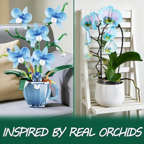 Blue Orchid Flower Building Set with Vase for Adults, Compatible with Lego Botanical Flowers, 567pcs Ideas Plant Collection Toys for Home and Office Decor, Gifts for Christmas Mother's Day thumbnail 4