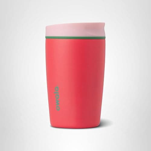 Owala SmoothSip Slider Insulated Stainless Steel Coffee Tumbler, Reusable Iced Coffee Cup, Hot Coffee Travel Mug, BPA Free 12 oz, Pink/Red (Strawberry Fields) thumbnail 8