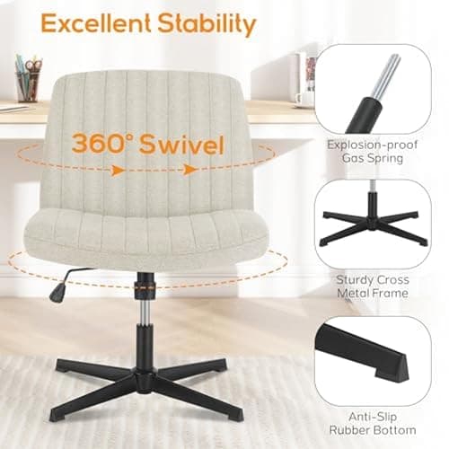 DUMOS Criss Cross Chair Legged Office Wide Comfy Desk Seat, No Wheels Armless Computer Task Seating, Swivel Vanity Home Height Adjustable thumbnail 5