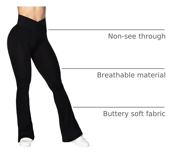 Sunzel Flare Leggings, Crossover Yoga Pants with Tummy Control, High-Waisted and Wide Leg thumbnail 4