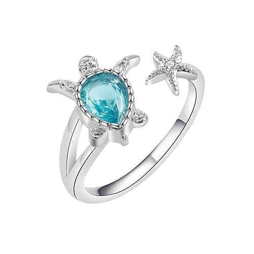 PINK TOWN Sea Turtle Starfish Ring Sea Star Summer Beach Jewelry Adjustable Cute Ring Ocean Series Vacation Sea Turtle Sea Star Ring Teen for Women - Image 1