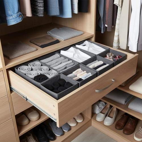 Anscher 12 Pack Grey Drawer Organiser Clothes Storage Organiser Bins,Foldable Fabric Closet Organizers.Storage Drawer Dividers for Clothes,Bra,Socks,Ties,Scarf and Towels thumbnail 5