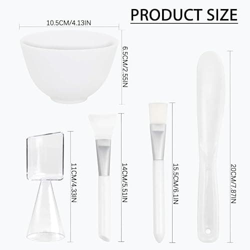 Rowcay Silicone Mixing Bowl Set, 5 Piece DIY Mask Mixing Kit, contains silicone bowl, mask brush, bowl stick spatula, mask applicator, measuring cup. Great beauty tool for home salon. thumbnail 5