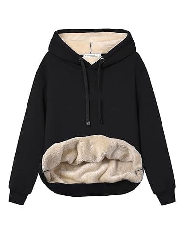 Gnveub Women's Casual Winter Warm Fleece Sherpa Lined Hooded Sweatshirt Thick Pullover Plus with Pockets - Image 1