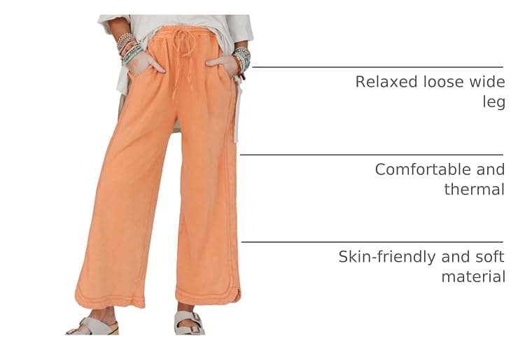 Hixiaohe Women's Casual Wide Leg Sweatpants High Waist Baggy Acid Wash Pants Drawstring Athletic Palazzo Pants with Pockets thumbnail 4