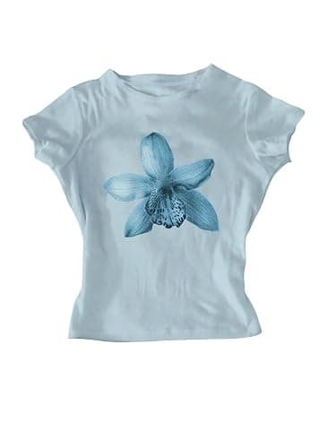 RoseSeek Floral Graphic Crop Tops for Girls Short Sleeve Slim fit Preppy Summer T Shirt Y2k Tops Trendy - Image 1