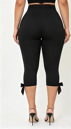 KMBANGI Women Skinny Capri Leggings Bow Knee Length Capris Pants Y2k | Sexy Stretchy Slim Fitted Cropped Trousers Cute Trendy Legging High Rise Bodycon Workout Going Out Bottoms Streetwear thumbnail 7