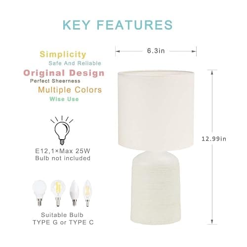 Lampwell Maye Small Ceramic Table Lamp for Living Room and Bedroom,Modern Kids Night Table Lamp,Φ6.3×H13IN,Bulb Excluded,Milk Curry (Cream) thumbnail 5
